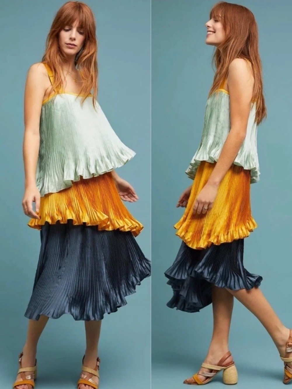 Anthropologie Guapa Pleated Midi Dress Size XSP